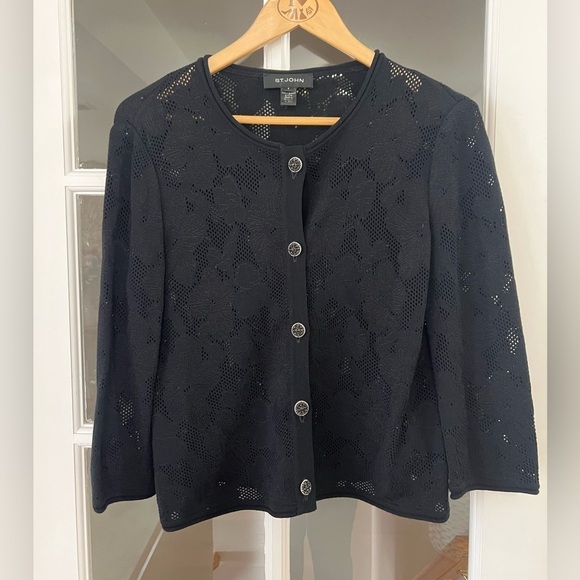 St. John Flower Open Knitted Pattern Cardigan - size  8 - Picture 1 of 7